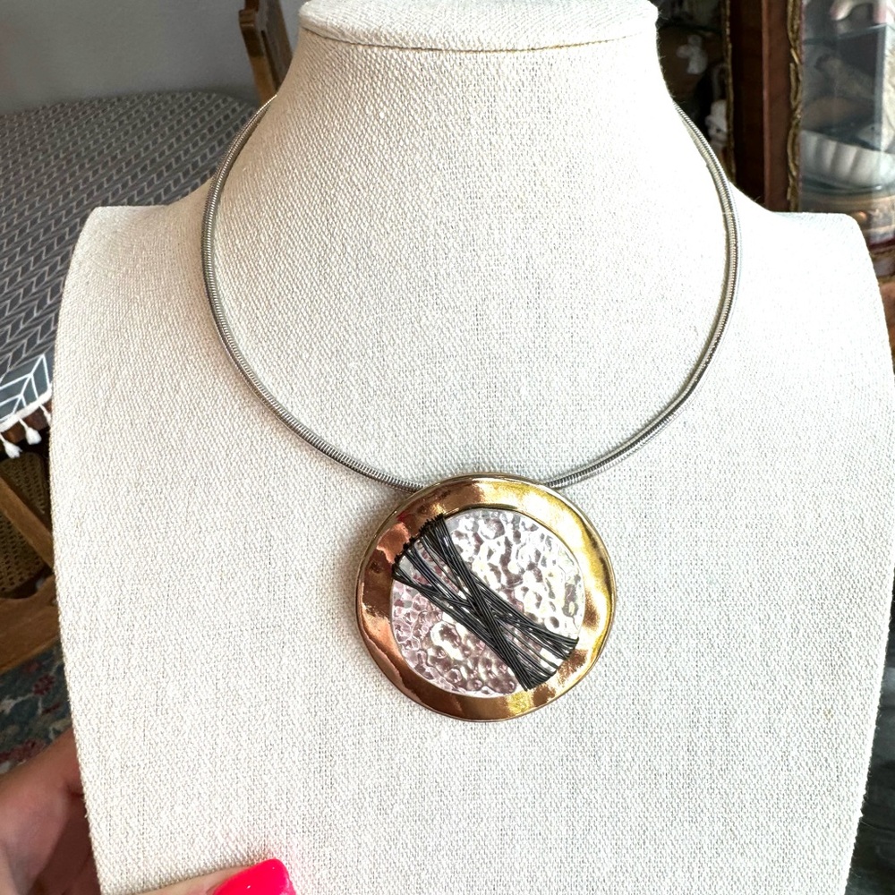 Chico's Elegant Silver and Gold Necklace Set with Matching Earrings - Picture 4 of 7